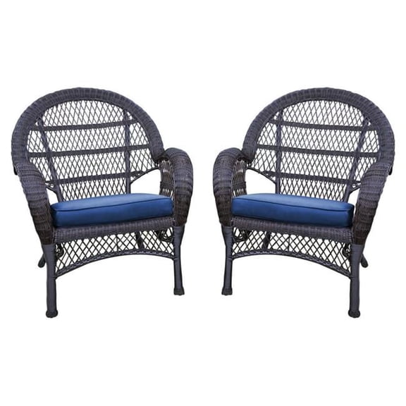 Jeco W00208-C-4-FS011-CS Espresso Wicker Chair with Blue Cushion - Set of 4