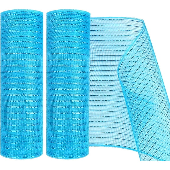 2 Pack Deco Mesh 10 Inch x 30 Feet Decor Mesh Ribbon with Metallic Foil Deco Mesh Wreath Supplies Ribbon Mesh Roll for Spring Wreaths, Craft, Party Decoration