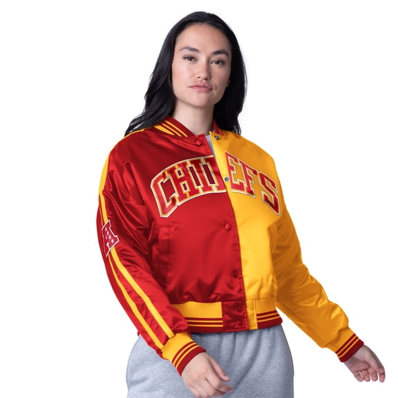 Women's Starter Red/Gold Kansas City Chiefs Zone Blitz Cropped Full-Snap Satin Jacket