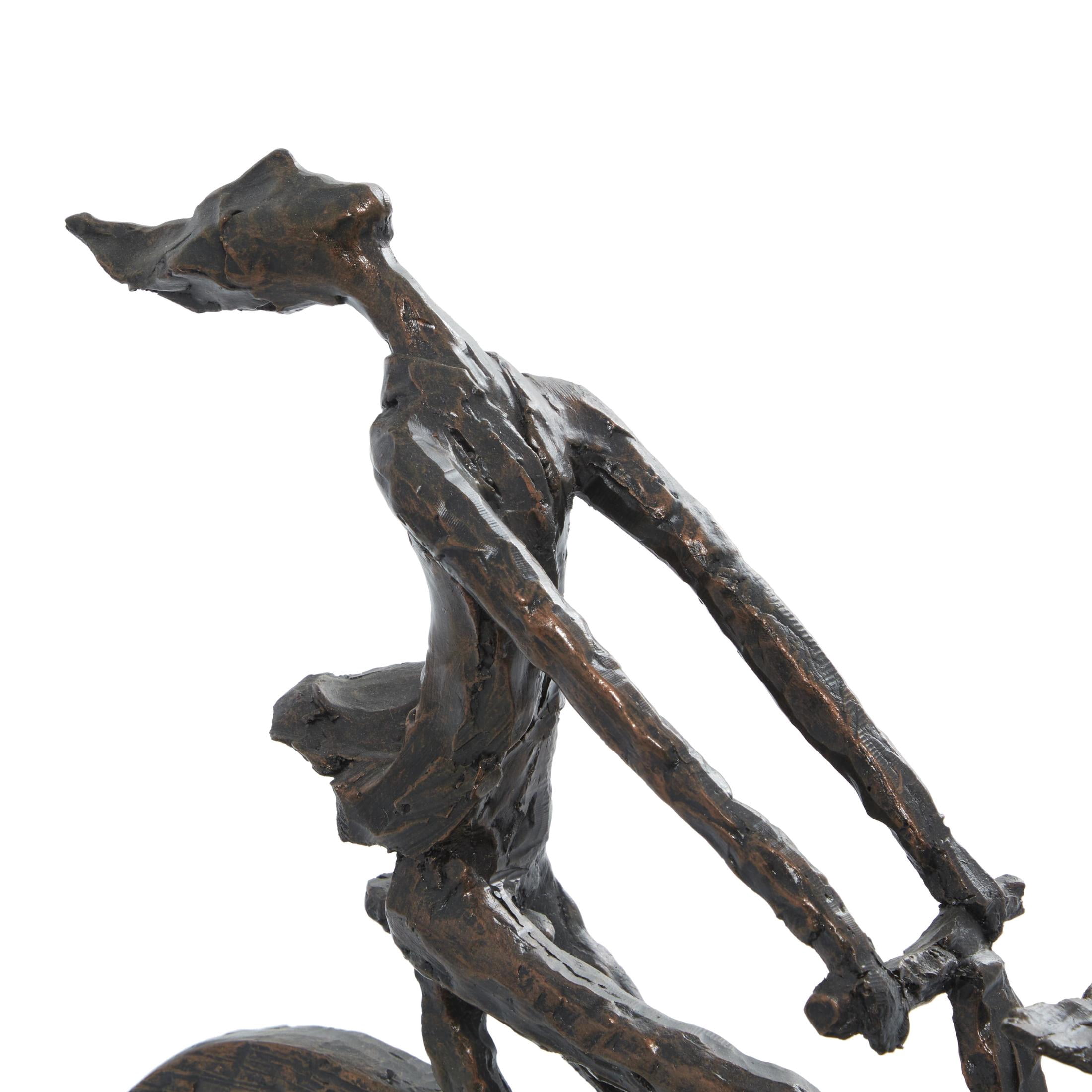 21" x 13" Bronze Polystone Bicycling People Sculpture with Copper Texturing, by DecMode
