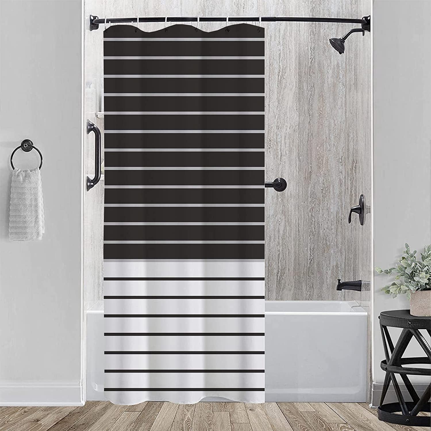 Stall Fabric Shower Curtain 36Wx72H inch,RV Black and White Striped Bathroom Shower Curtains,T ü rkiye Stripe Modern Farmhouse Bath Curtain with Hooks, Waterproof Fabric