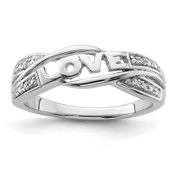 925 Sterling Silver Polished Prong set Rhodium Plated Diamond Love Ring Size 7 Measures 2mm Wide - Statement Ring for Wo