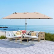 BECOMFORT 15Ft Large Double Side Patio Umbrella w/Base Included, Extra Large Outdoor Umbrella w/ 12 Metal Ribs, Air Vents, Crank System & Sand Bags, Twin Umbrella For Garden Backyard Pool