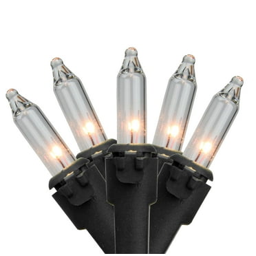 Set of 50 Clear Mini Christmas Lights 2.5" Spacing - Black Wire