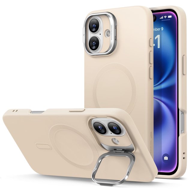 Funda de teléfono ESR para iPhone 16 Plus de silicona con soporte, color canela