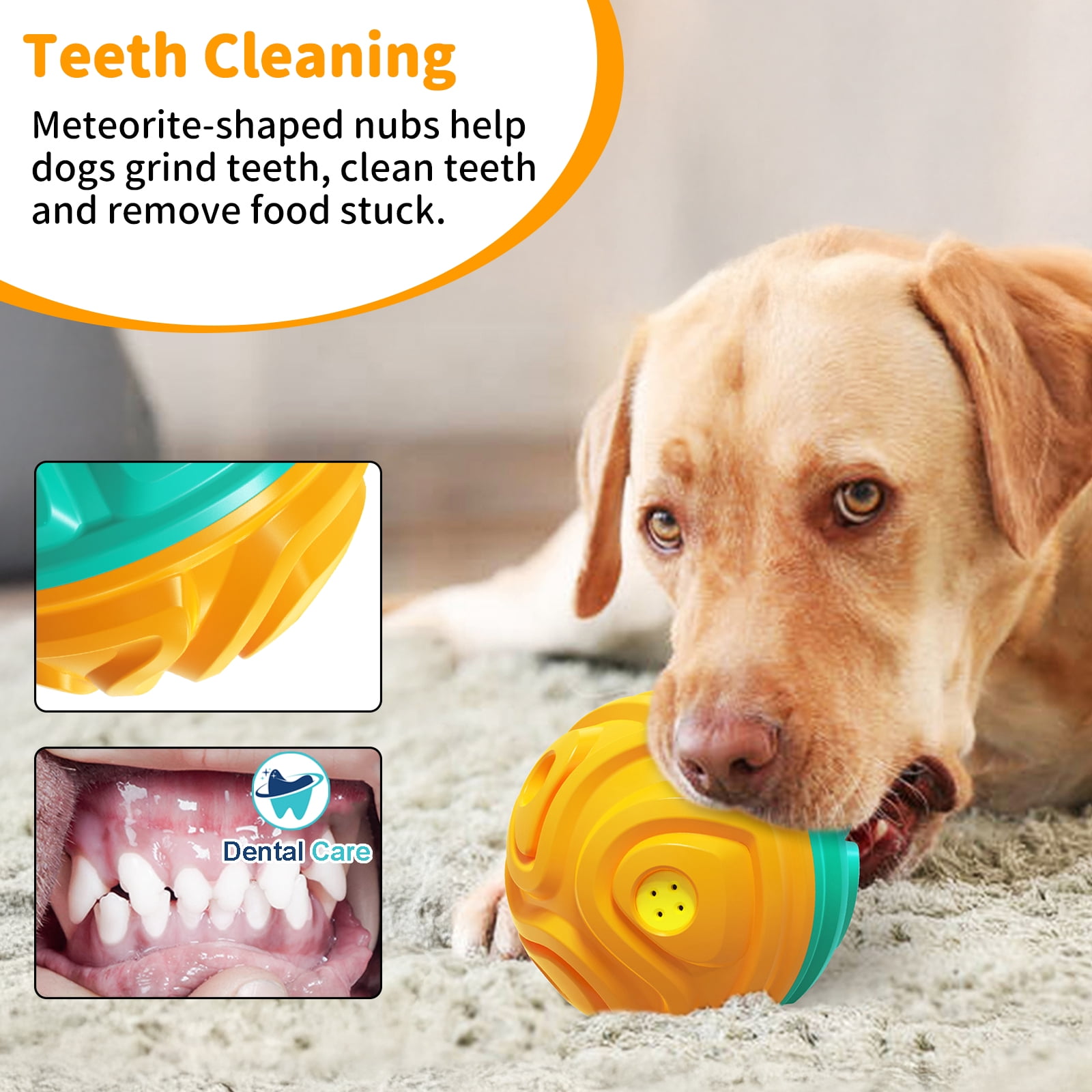JoyBruko Dog Ball for Aggressive Chewers - Interactive Dog Toy Balls Fun Squeaky Giggle Sound to Keep Them Busy, Durable for Small Medium Large Breeds, Rubber Pet Chew Toys, Orange & Blue