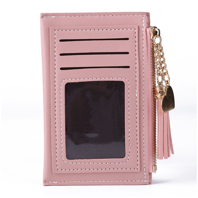 Cartera de cuero PU para mujer a la moda, tarjetero, Mini monedero con borla de amor (rosa) Likrtyny Para estrenar