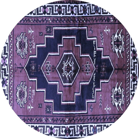 Ahgly Company Machine Washable Indoor Round Persian Blue Traditional Area Rugs, 3' Round