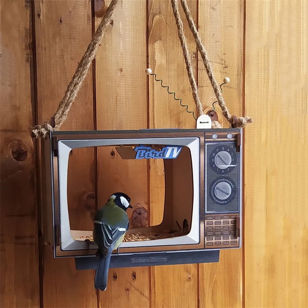 Bird Feeders for Outdoors Hanging Wooden Bird Feeder Creativity TV Shaped Bird Feeder Outside, Yard, Garden Backyard Decoration as Gift Ideas for Bird Lovers