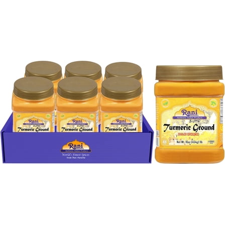 Rani Turmeric (Haldi) Root Powder Spice, (High Curcumin Content) 16oz (1lb) 454g PET Jar, Pack of 6 ~ All Natural | 100% Pure, Salt Free | Vegan | Gluten Friendly | NON-GMO | Indian Origin