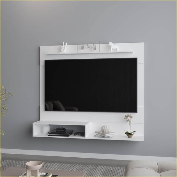 TV Furniture Modern White Wall-Mounted Entertainment Center with Shelves | Particle Board | Melamine