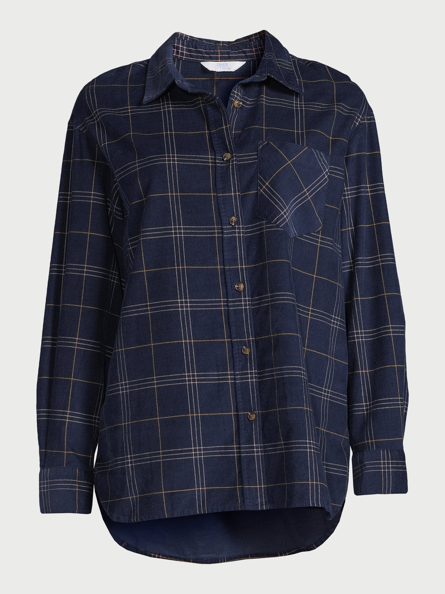 Time and Tru Women's Button Down Shirt with Long Sleeves, Sizes XS-XXXL