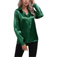 thumbnail image 3 of Frontwalk Women Shirts Long Sleeve Tops Lapel Neck Blouse Ladies Comfy Tunic Shirt Button Down Blackish Green XL, 3 of 5