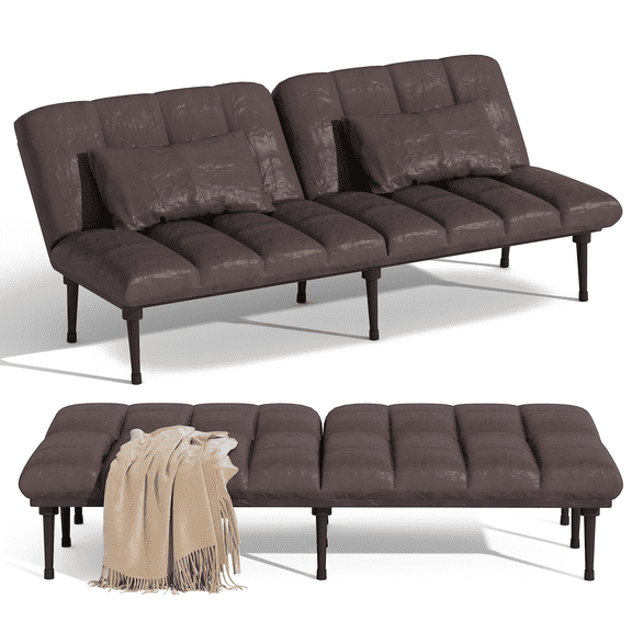 MIERES Folding 2-Seater Sofa Bed with Pillows, Convertible Upholstered Loveseat Futon for Home Living Room Guest Room