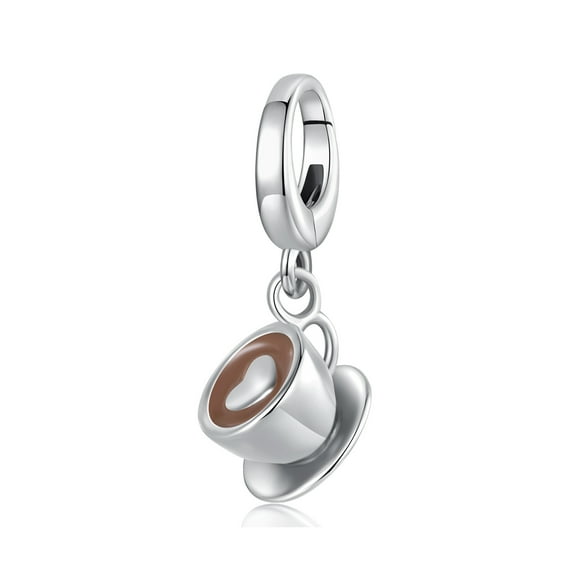 Coffee Cup Clasp Pendant Charm, Genuine 925 Sterling Silver Charm, Compatible with Most Charm Bracelet