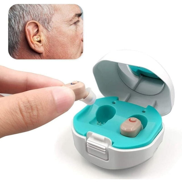 Audífonos invisibles, el nuevo amplificador auditivo invisible inalámbrico recargable y actualizado para adultos mayores, con estuche de carga.