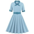 thumbnail image 1 of Soldes d'Été Iumwxz Robes à Col à Revers Manches Courtes pour Femmes Tunique Rétro à Fermeture Éclair Robe à Grand Ourlet avec Ceinture Robe Graphique à Blocs de Couleur Robe d'Invitée de Mariage Robes Amples et Fluides, 1 of 4