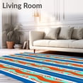 thumbnail image 2 of ODIKA 8'x10' Machine Washable Non-Slip Area Rug, Retro Stripe Cascade with Interlocking Wave Motif High Traffic Rug, Blue, 599478, 2 of 7