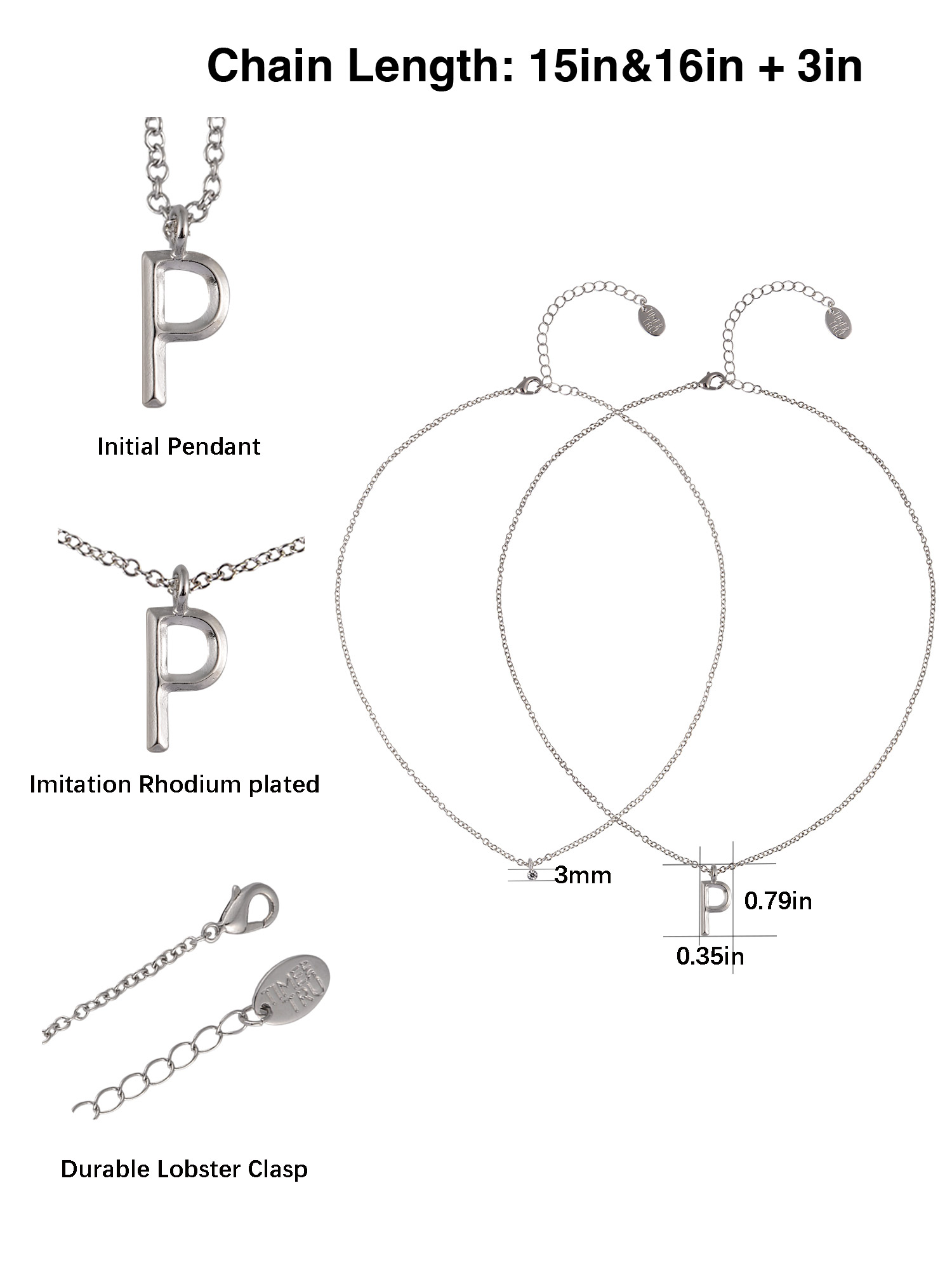 Time and Tru Silvertone Rolo Chain 2 Row Initial "P" Pendant Necklace