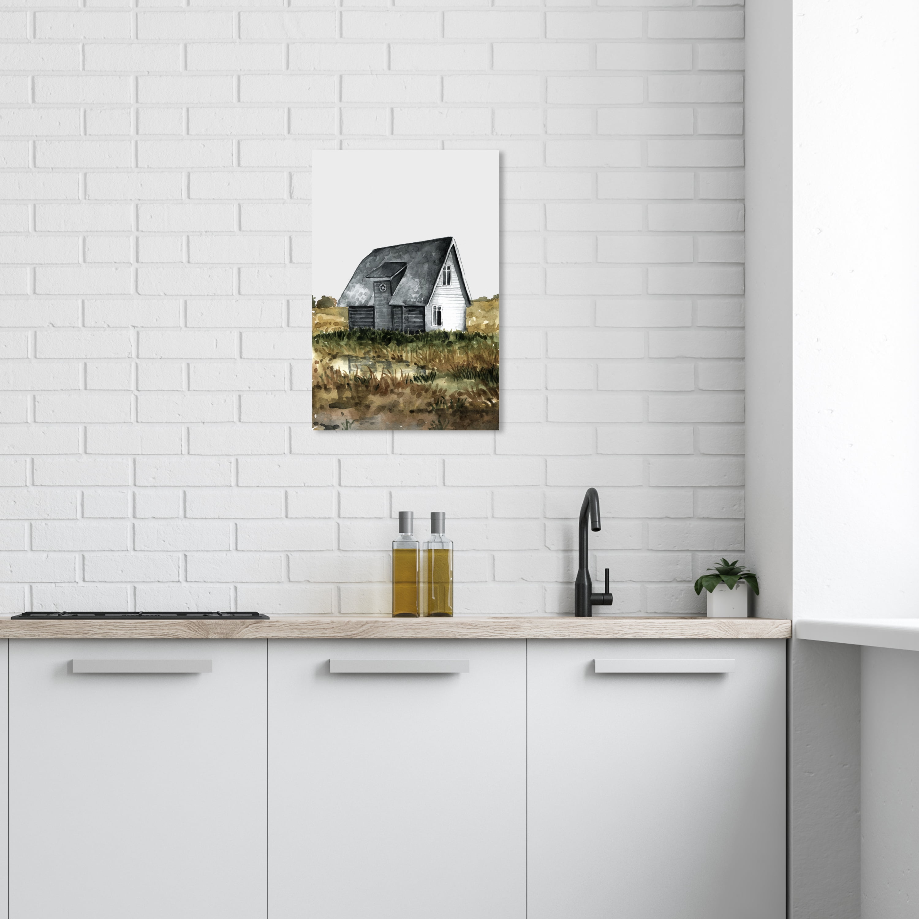 Farm House Architecture and Buildings Wall Art Print Gray 16x24