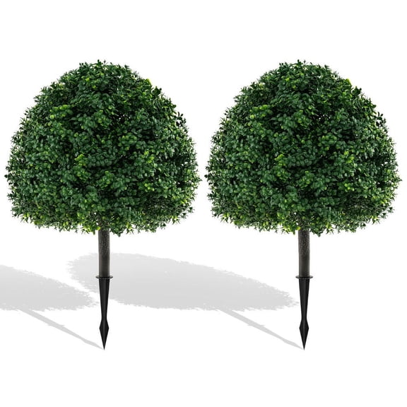Barara King 28 Inch Set of 2 Artificial Boxwood Topiary Ball Trees with Ground Spike, Faux Plants for Patio, Garden, Front Door, Balcony, Backyard, Green