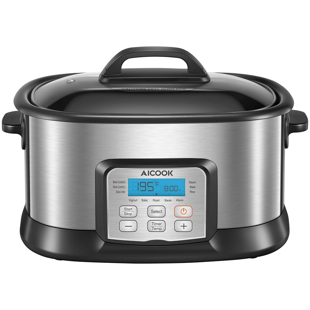 Slow Cooker 6Qt, AICOOK 10in1 Programmable MultiCooker, Adjustable