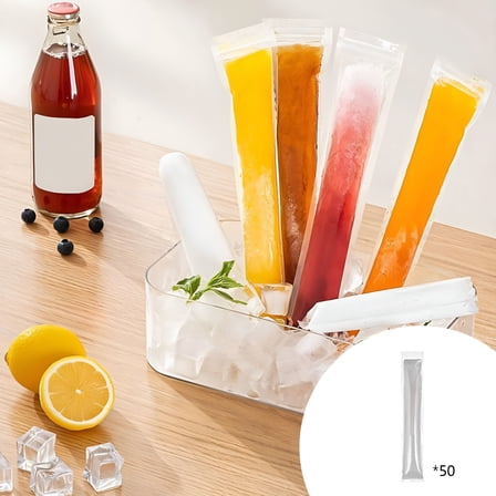 ACDANC Popsicle Bags 50Pcs DIY Freezing Popular Bags,Reusable Ice Tube Molds for Homemade Treats Ice Pop Sleeves