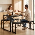 thumbnail image 2 of Lofka 3-Piece Rectanglar Kitchen Dining Table Set for 4 with 1 Table & 2 Benches, Black, 2 of 9
