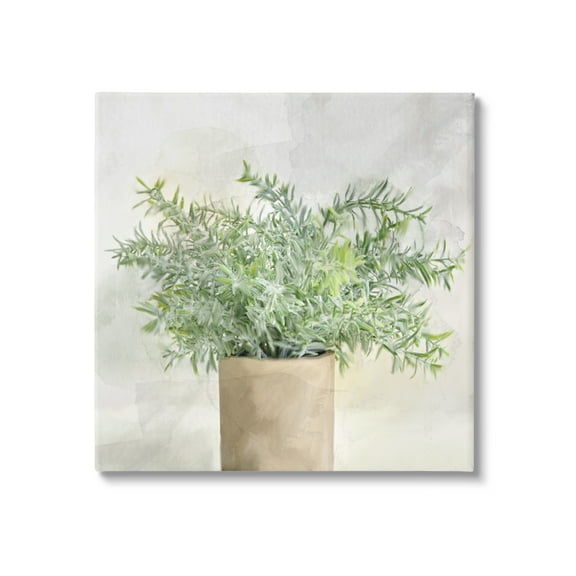 Stupell Industries Rustic Potted Herb Plant Overflowing Leaves Design Painting Gallery Wrapped Canvas Print Wall Art, Design by Kim Allen