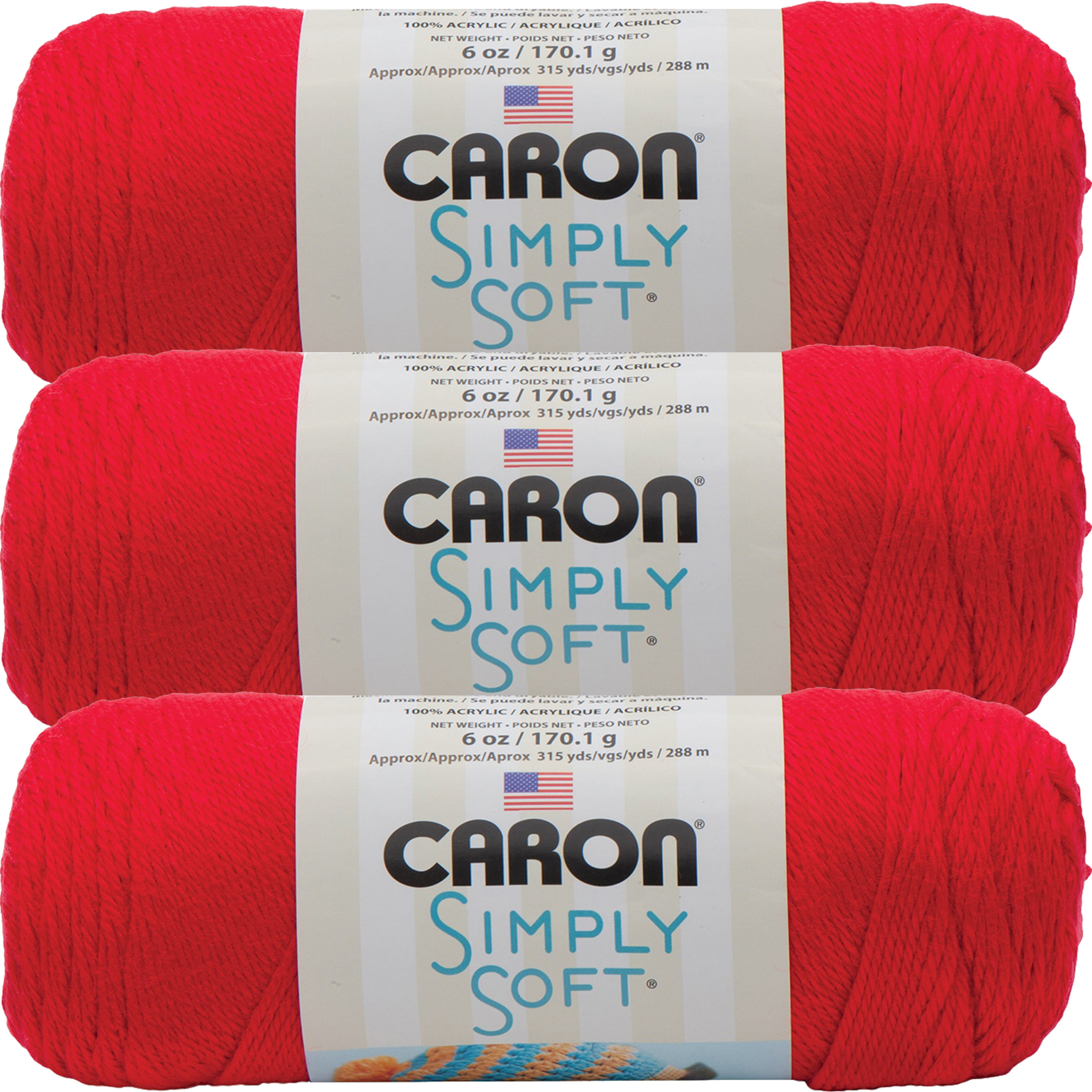 Caron Simply Soft Solids YarnRed, Multipack Of 3