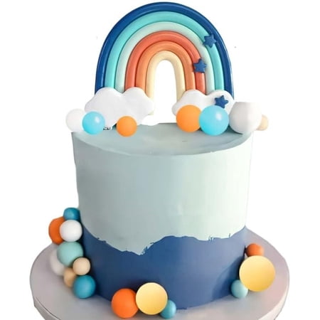 Blue Rainbow Cake Toppers Qoadwem 14pcs Blue Rainbow Cake Toppers With Blue Orange White Balls For Blue Dog Birthday Cake Decorations Baby Shower Party Supplies