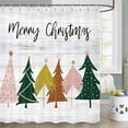 thumbnail image 5 of Modern Christmas Shower Curtain, Watercolor Cute Pine Tree On Rustic Wood Holiday Assessory Set for Kids Bathroom, Waterproof Merry Christmas Fabric Cloth Curtain , Hooks Included, 5 of 5