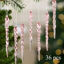 KOYPTL 36 Pcs Christmas Tree Icicle Ornaments Set Clear Acrylic Icicle Christmas Decoration Crystal Christmas Hanging Ornament for Xmas Tree Winter Wedding Party Supplies Home Decor(Pink)