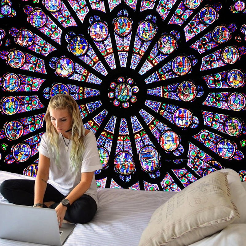 Paris NOTRE DAME CATHEDRAL ROSE WINDOW TAPESTRY WALL HANGING HOME  DECOR 
