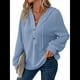 thumbnail image 2 of Sudadera con Capucha para Mujer, de Punto Gofre, Larga, Cordón Ajustable, Botones, Cuello en V, Informal, Tipo Jersey, con Capucha Azul XL, 2 of 8