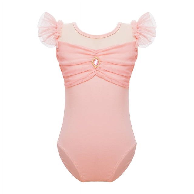 CHUANK Justaucorps de Danse Ballet Gymnastique pour Filles Enfants, Tutu, Manches à Volants, Froncé, Justaucorps en Maille, Ballerine, Cours de Danse, Performance, Tenue de Danse