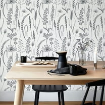 JiffDiff Peel and Stick Wallpaper Farmhouse Vintage Floral Contact Paper Wheat Meadow Removable Self Adhesive Wallpaper Black and White (56 sq.ft)