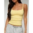 thumbnail image 2 of Yellow Polka Dot Square Neck Spaghetti Strap Ruched Crop Tank Top For Women, 2 of 5
