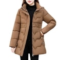 thumbnail image 2 of Zedker Fall Winter Mid-Length Hooded Long Sleeve Thermal Womens Puffer Jackets, Comfy Loose Zipper Outerwear Tops with Pockets,Coffee,XXXL, 2 of 6