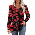 thumbnail image 5 of Womens tops Fall Casual Loose fitting Pleated Round Neck trendy floral Print Long Sleeve Round Neck flowy T-shirt tunic Tops,Blue 6,S, 5 of 5