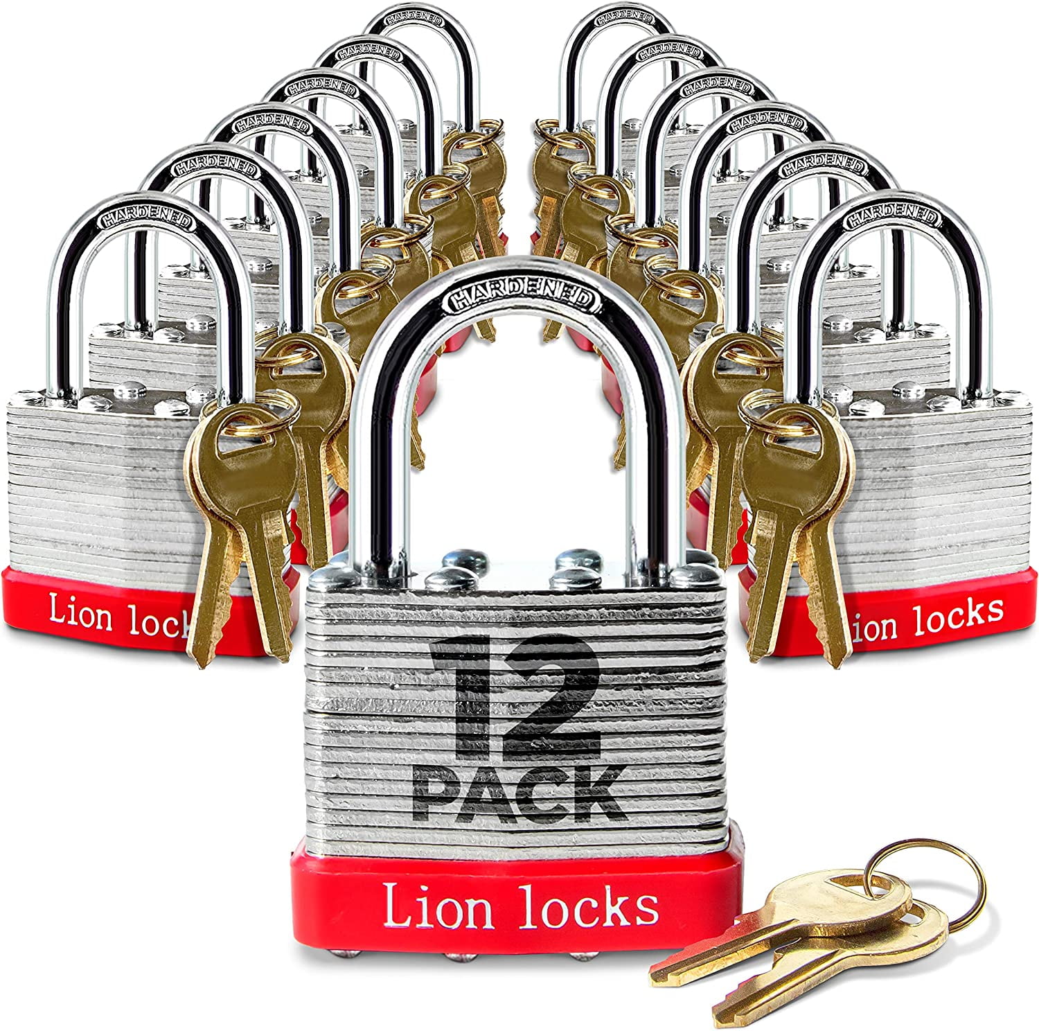 Maierzi 12 KeyedAlike Padlocks w/ 2” Long Shackle, 24 Keys, Hardened