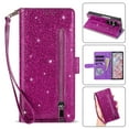 thumbnail image 2 of ELEHOLD Stylish Flip Wallet Case for Samsung Galaxy Z Fold 7,Bling Glitter Leather Zipper Pocket Card Slots Kickstand Function Magnetic Clasp Detachable Lanyard Purse Case,Purple, 2 of 7