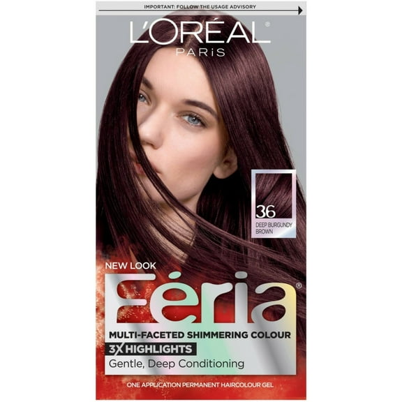 L'Oreal Feria Multi-Faceted Shimmering Colour, Warmer, 36 Deep Burgundy Brown, 1 ea (Pack of 3)