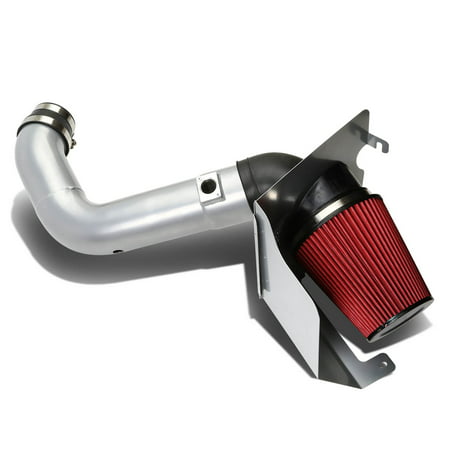 For 2004 to 2005 Chevy Silverado Silver Coated Aluminum Air Intake Pipe+Red Filter - (Best Air Filter For Chevy Silverado)