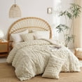 thumbnail image 3 of JOLUSERE Jacquard Sandflow Pattern Tufted Duvet Cover Queen Set, 3 Pieces Boho Ultra Soft Embroidery Bedding Set, Beige, 3 of 12