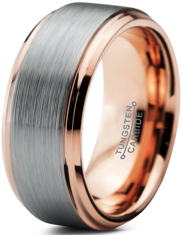 Tungsten Wedding Band Ring 10mm 8mm 6mm 4mm for Men Women Comfort Fit 18k Rose Gold Plated Beveled Edge Brushed Polished FREE Custom Laser Engraving Lifetime Guarantee