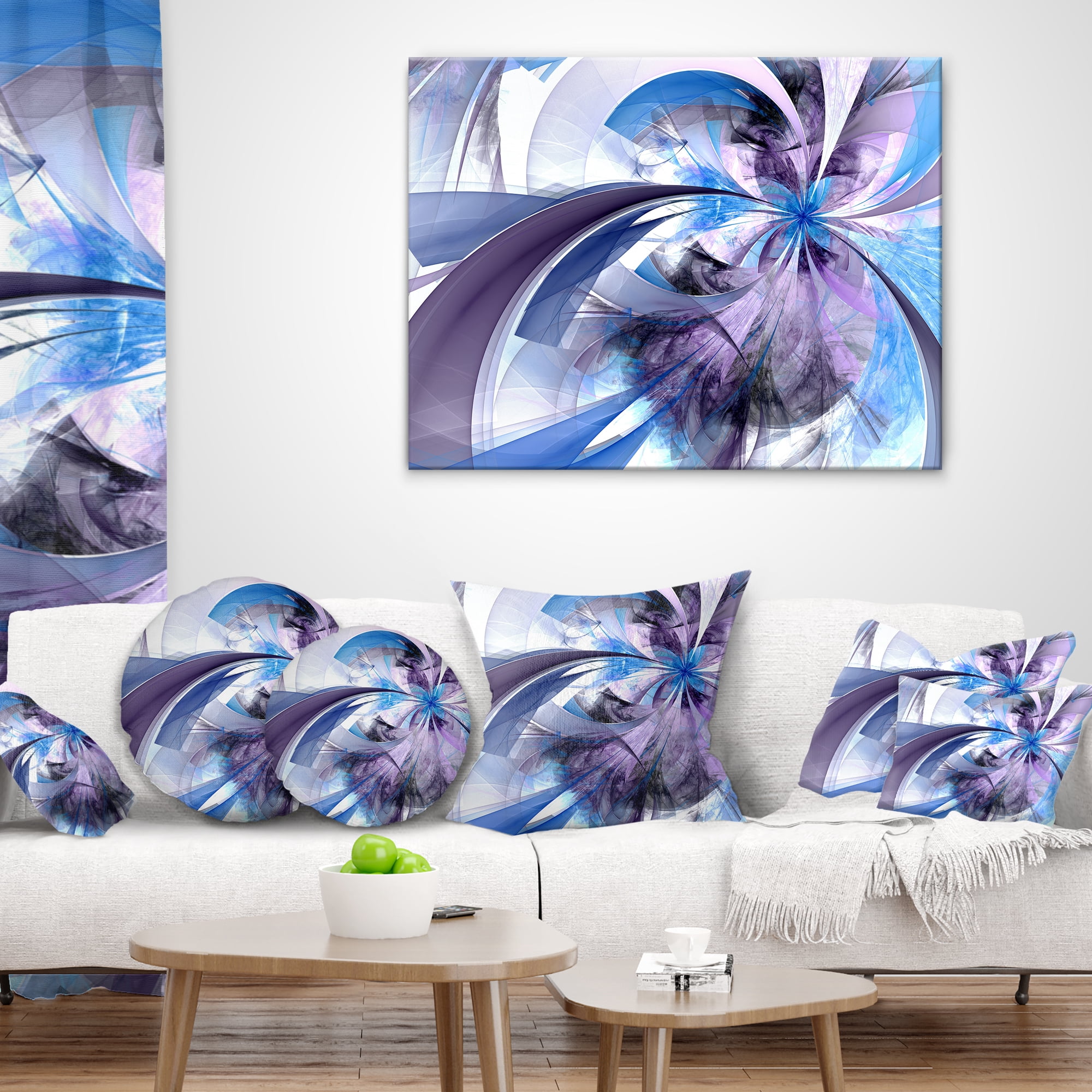 Designart Purple and Blue Symmetrical Fractal Flower - Floral Throw Pillow - 18x18
