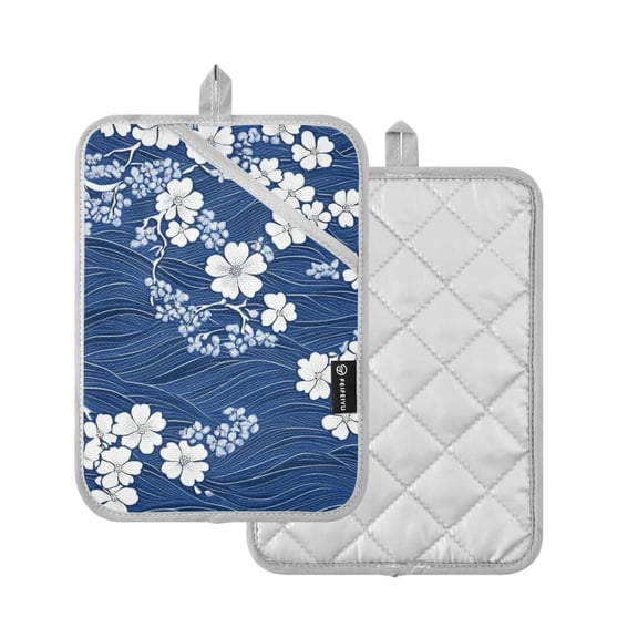 Yayeee Pot Holders Kitchen Heat Resistant with Pockets 7"x9.8" Cotton Oven Cooking Hot Pads, Floral Ocean Waves