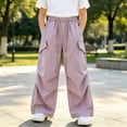 thumbnail image 2 of Ymyiu Kids Cargo Pants Girls Parachute Pants Kids Wide Leg Cargo Pants Street Trousers with Pockets Size 9-10 Years (Pink,9-10 Years), 2 of 4