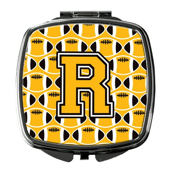 Letter R Football Black Old Gold and White Compact Mirror CJ1080-RSCM